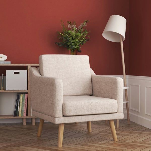 Linen Upholstered Padded Armchair Living Room Bedroom Single Sofa Armchairs Living and Home