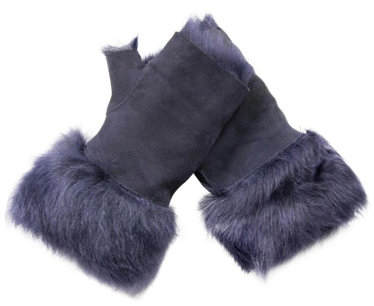 Infinity Leather Womens Shearling  Mittens Fingerless Cuffs Toscana Suede Sheepskin Fur