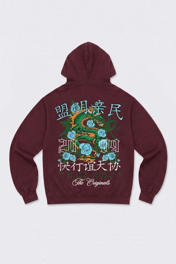 London Attitude Relaxed Fit Dragon Graphic Hoodie