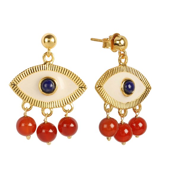 Lila Rasa Evil Eye Earrings Red Carnelian