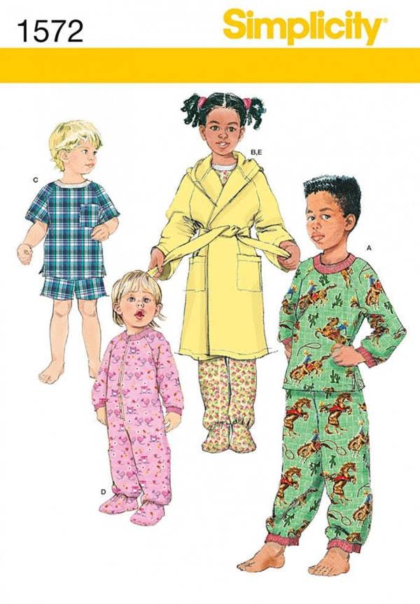Simplicity Sewing Pattern 1572, Robes, Onesies, Trousers, Pyjamas, Shorts, Tops for Kids, Ages: 1/2 - 2 - Intermediate