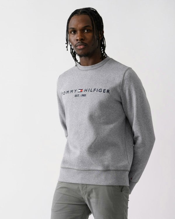 Tommy Hilfiger Tommy Logo Mens Sweatshirt - Medium Grey Heather - CHO - Designer Mens Sweatshirts