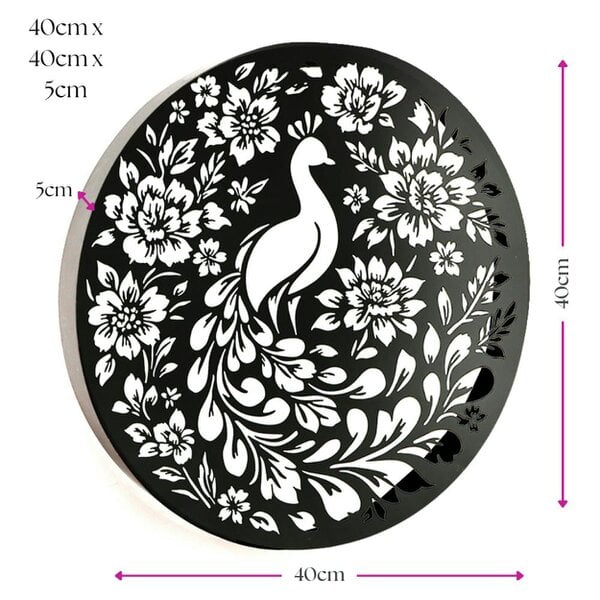 EDH Door Hardware Round Solar Wall Panel with Peacock Outdoor Metal Wall Art with LED Light Weatherproof Garden & Patio Décor | Circular Peacock Panel