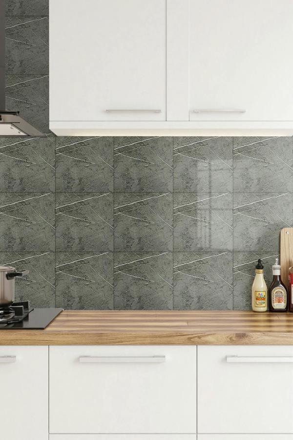 Living and Home 10pcs Self-Adhesive Grigio Carnico Marble PVC Wallpapers, 40x40cm