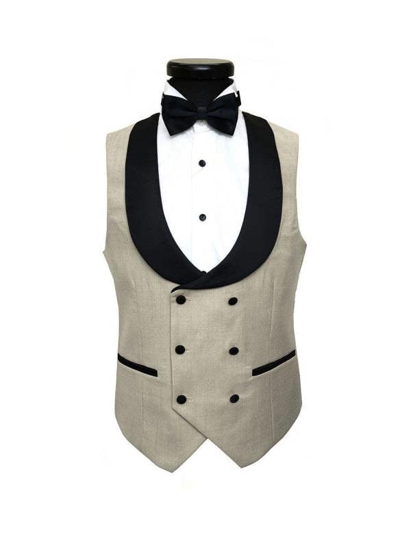 Beige 3-Piece Tuxedo With Black Peak Lapel