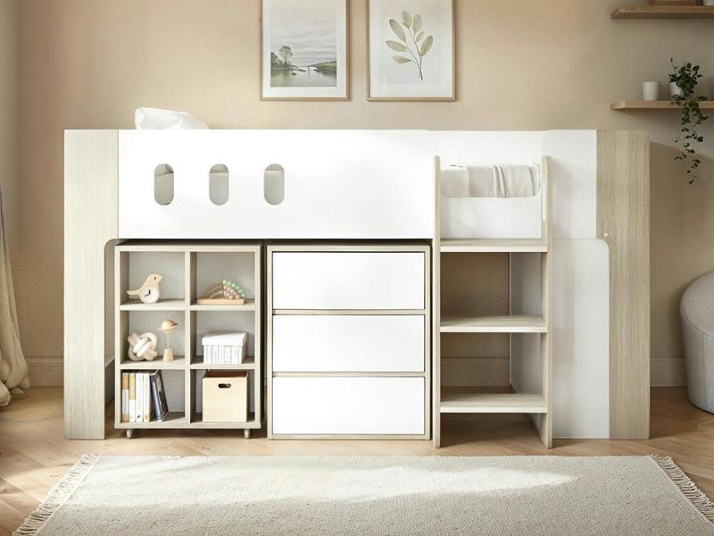 Willow Mid Sleeper Bed with Desk & Storage White & Oak
