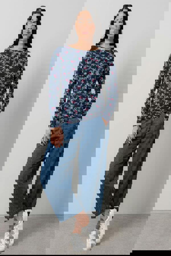 Lily & Me Monica Floral Print Jersey Top Navy