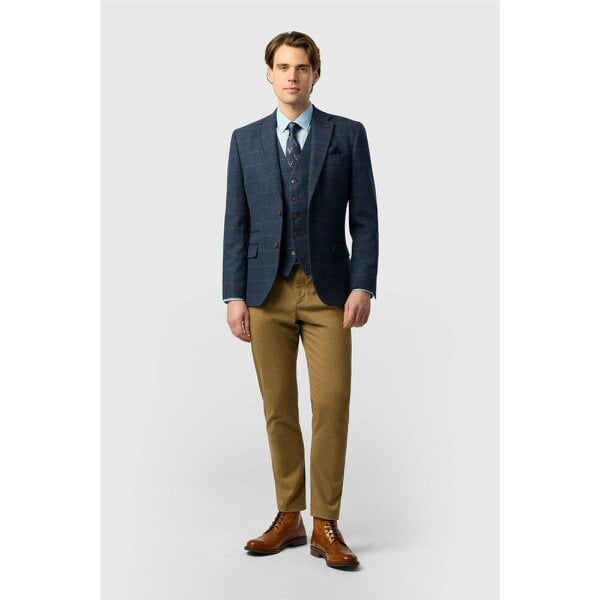 Antique Rogue Tailored Fit Ezra Blue Check Tweed Jacket