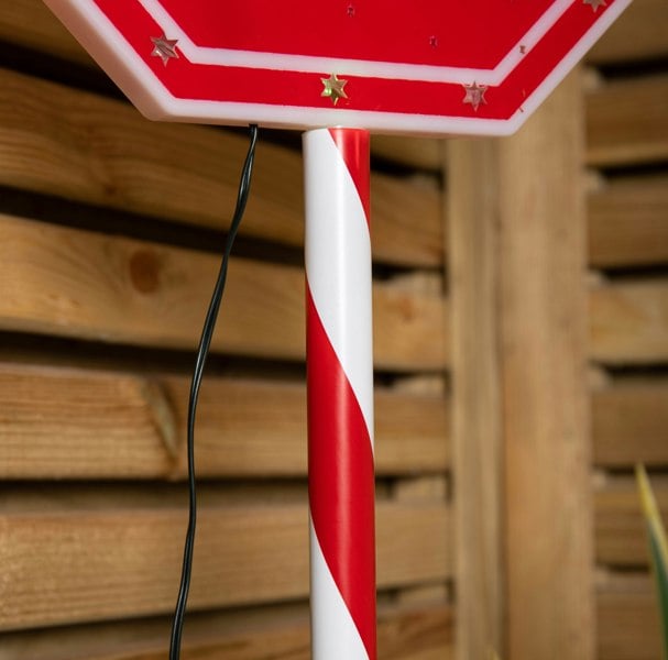 Samuel Alexander 1m Light up Red Santa Stop Here Sign with 30 Multi-Coloured LEDs