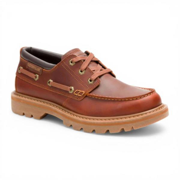 Caterpillar CAT (Caterpillar) Mens Dark Russet Brown Leather Low-Cut Boots - Colorado Boat Lo