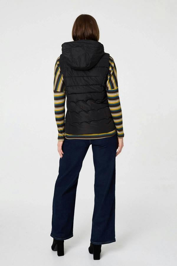 Black | Hooded Padded Sleeveless Puffer Gilet
