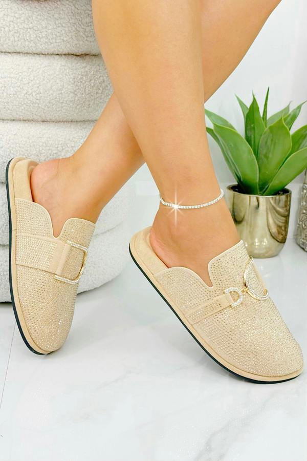 Love Lemonade Crystal Imperial Suede Slip On Clog Mules Nude