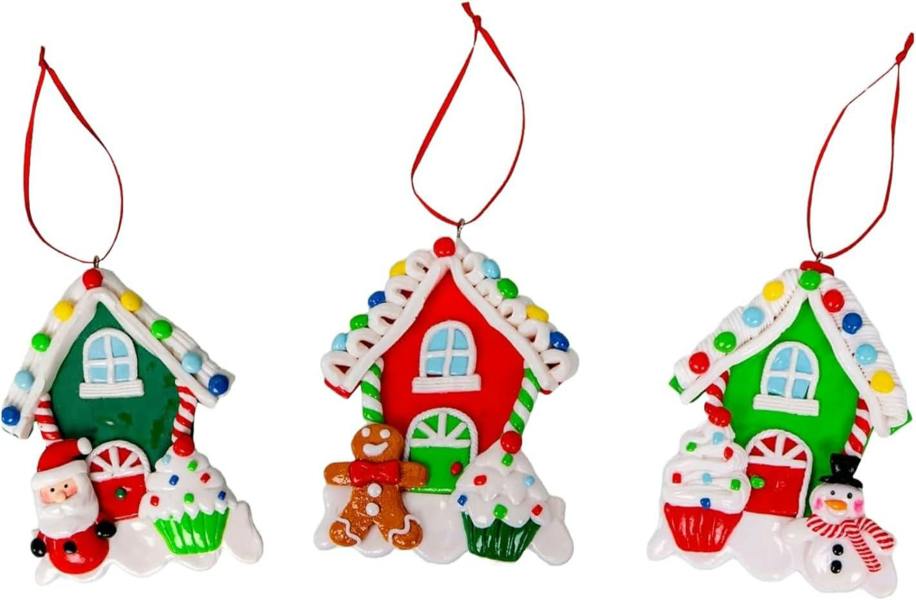 Multicolour Ceramic Christmas Hanging Decorations in 3 or 12 Pack Sizes for Trees and Displays image 4