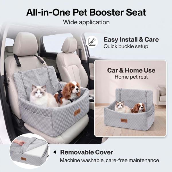Skylos Large Dog Car Seat Booster Dual-Sided Plush Cool Bed Washable Grey