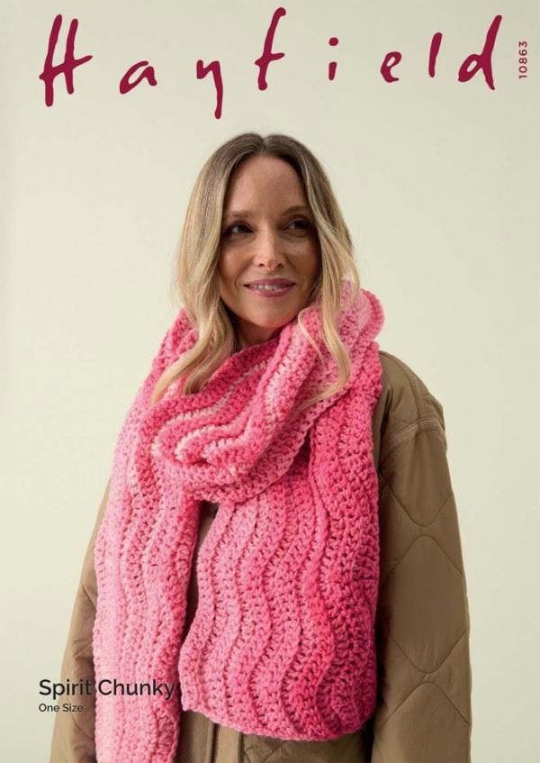 Hayfield Spirit Chunky Crochet Pattern 10863, Scarves for Women, One Size