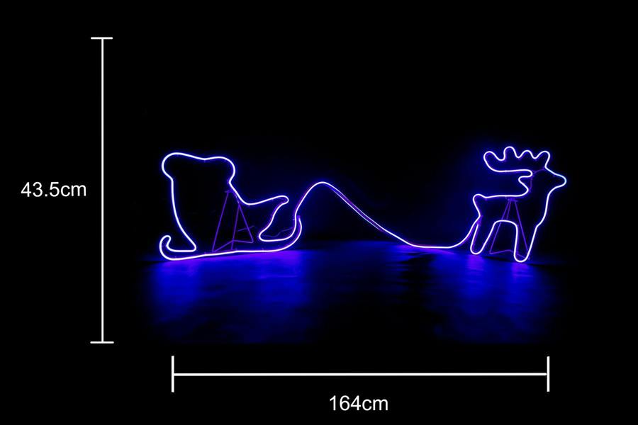 90 Blue LED Reindeer with Sleigh Neon Effect Rope Light Silhouette, Double-Sided Christmas Decoration image 3