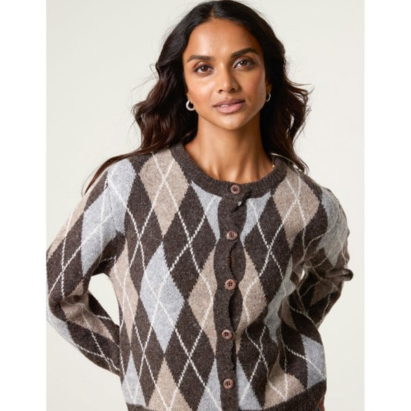 Blue Vanilla Argyle Knit Button Front Cardigan