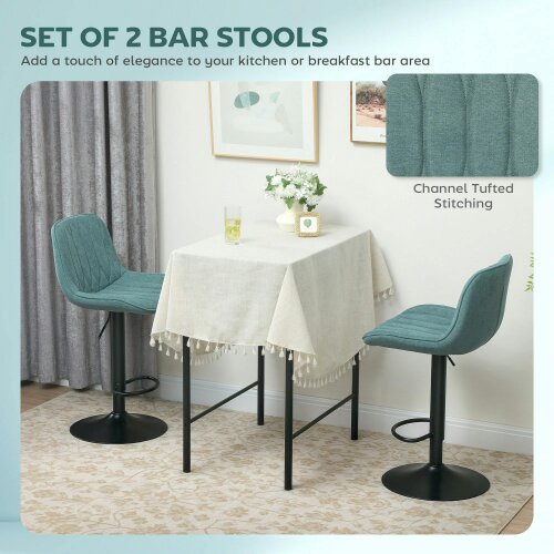 Wyld Haus Loelne Fabric Blue Linen Look Bar Stools Set Of 2