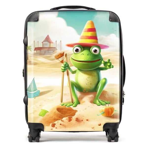 Warren Reed Happy Frog On A Beach Holiday Suitcase