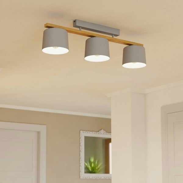 EGLO Mariel Grey And Wood 3-Light Ceiling Fixture
