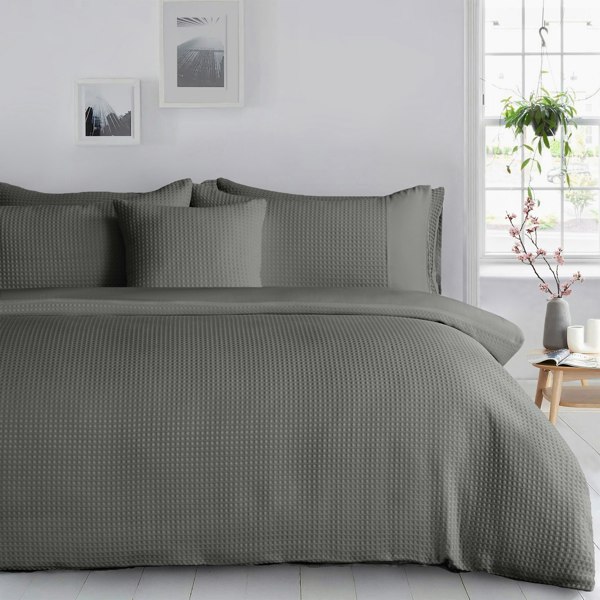 Velosso Waffle Weave Double Duvet Cover Set with Button Enclosure and Matching Pillowcase Set