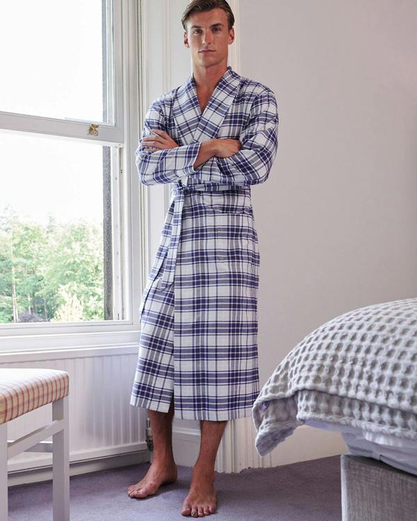 British Boxers Men's Brushed Cotton Dressing Gown – Bute Blue Tartan