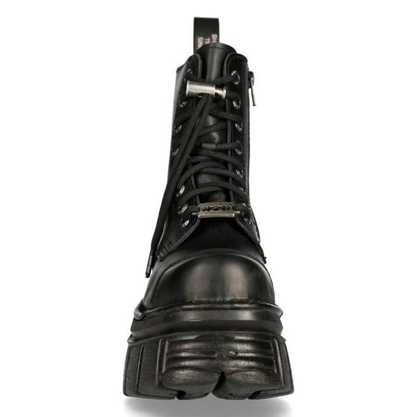 New Rock Black Leather Combat Tower Boots- M-NEWMILI083-S21