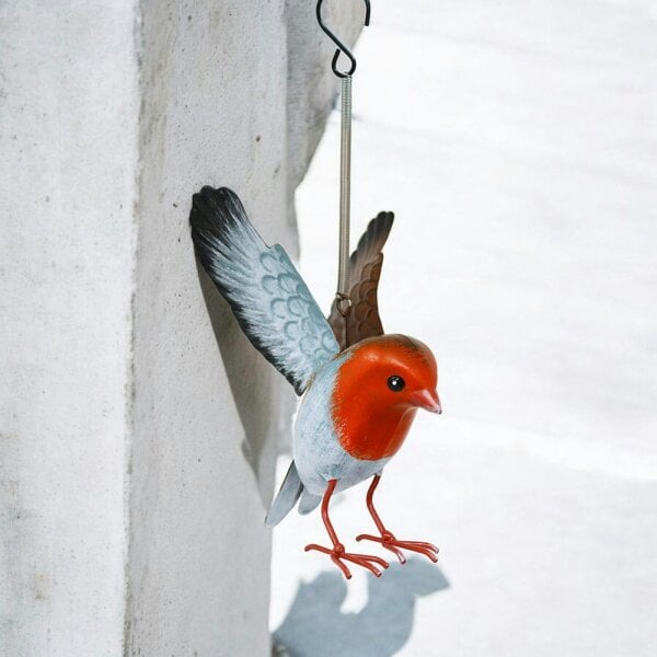 EDH Door Hardware Small Metal Hanging Robin (14cm x 10cm x 10cm) – Handcrafted Weather-Resistant Bird Ornament – Decorative Hanging Robin
