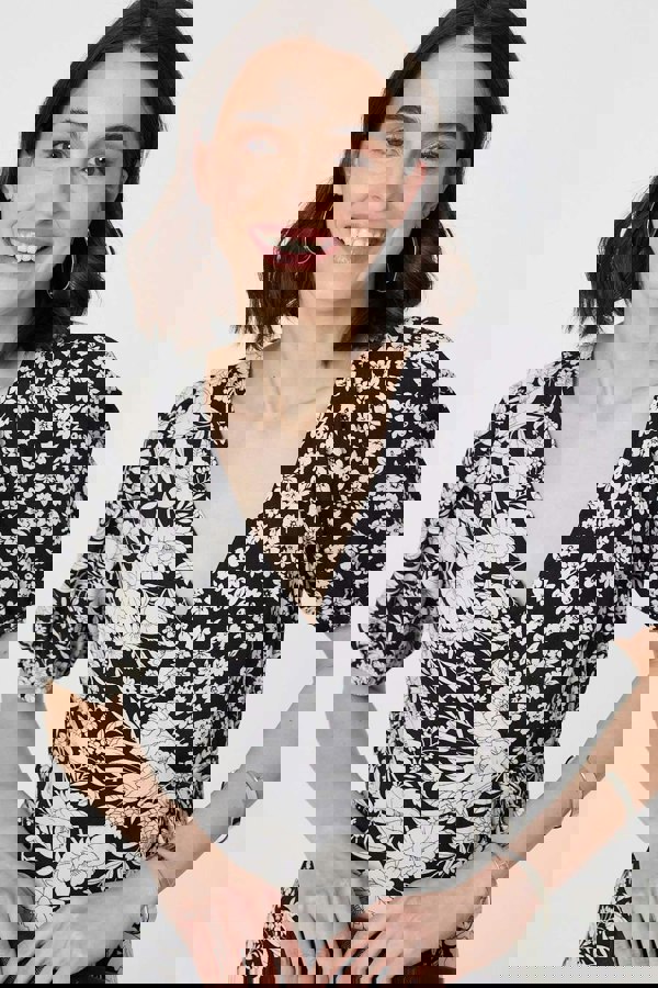 Black And White | Floral 1/2 Sleeve Midi Wrap Dress