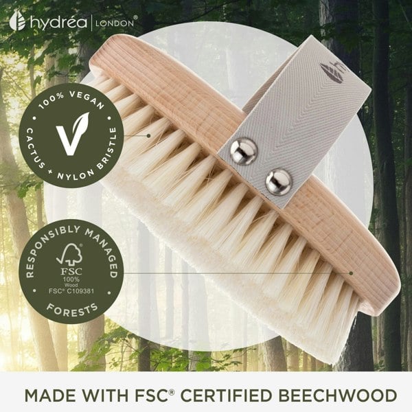 Hydréa London Professional Vegan Dry Body Brush FSC® Certified Beechwood - Cactus & Nylon Bristle