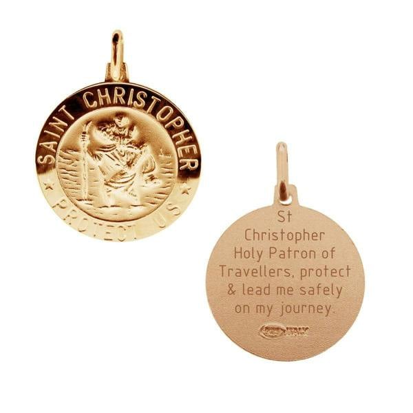 Christopher James of London 9ct Rose Gold Plated 15mm 3D St Christopher Pendant With Travellers Prayer and Optional Chain