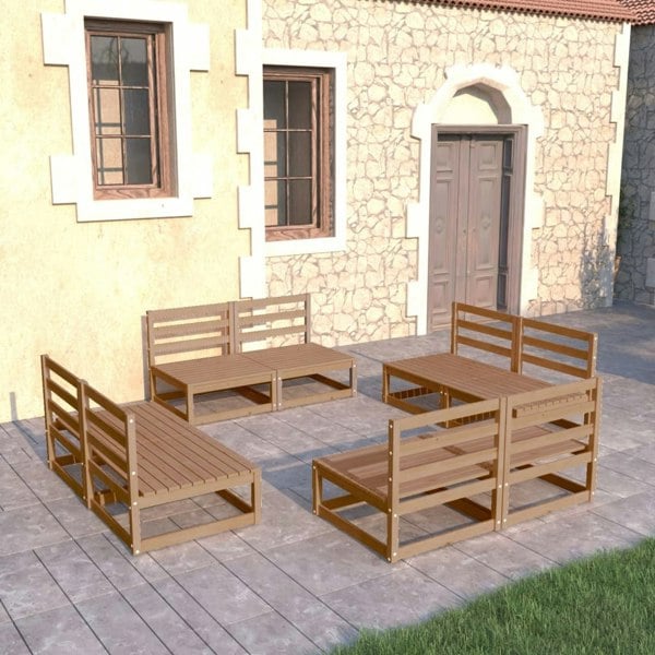Berkfield 8 Piece Garden Lounge Set Honey Brown Solid Pinewood