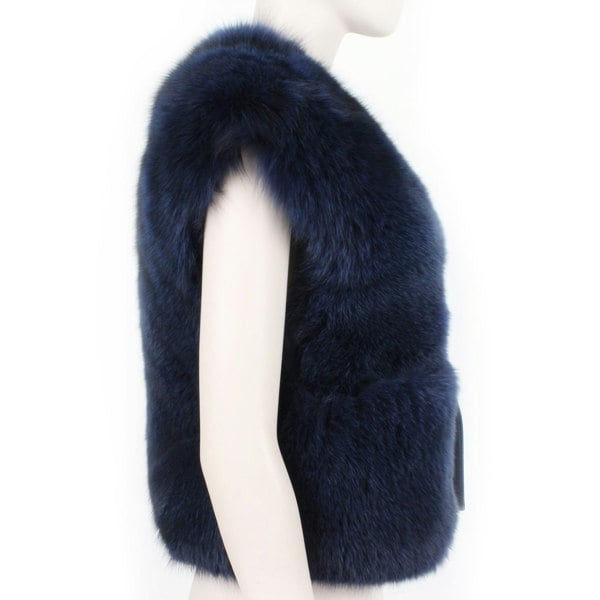 Thomas Wylde luxurious gilet in a midnight blue tone fox fur
