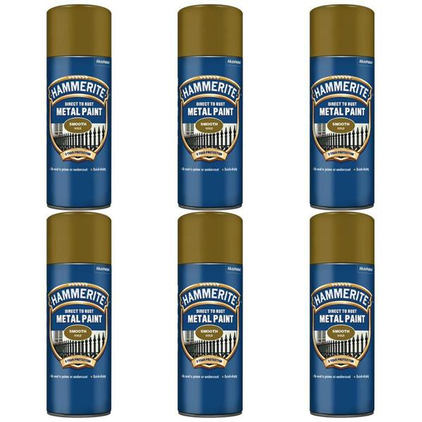 Hammerite 6X Hammerite Smooth Gold Spray Paint 400ml