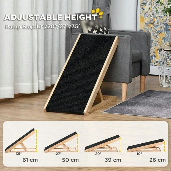 Dog Ramp, Foldable Pet Ramp with 4 Adjustable Heights, Non-Slip Finish for Medium and Large Dogs, Black