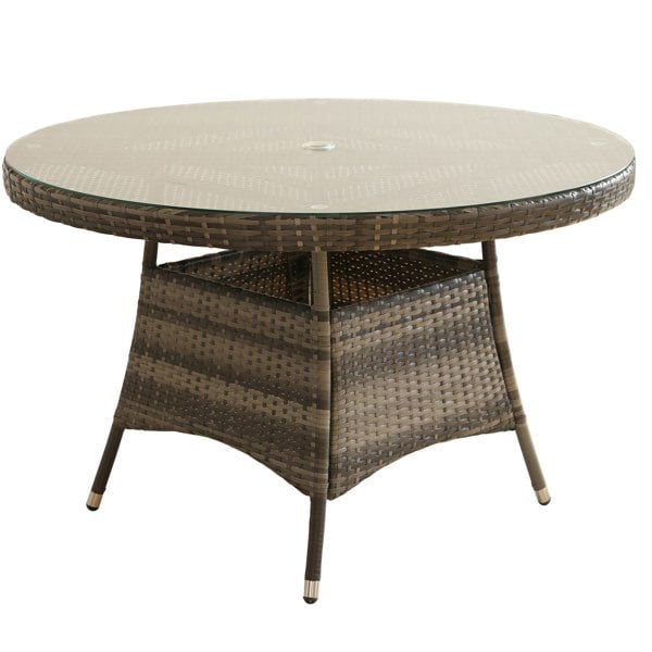 Furniture One 7 PCS Rattan Garden Furniture Dining Set | 6 Seater Patio Round Tempered Glass Dining Table Set| NO ASSEMBLY & ALUMINIUM FRAME