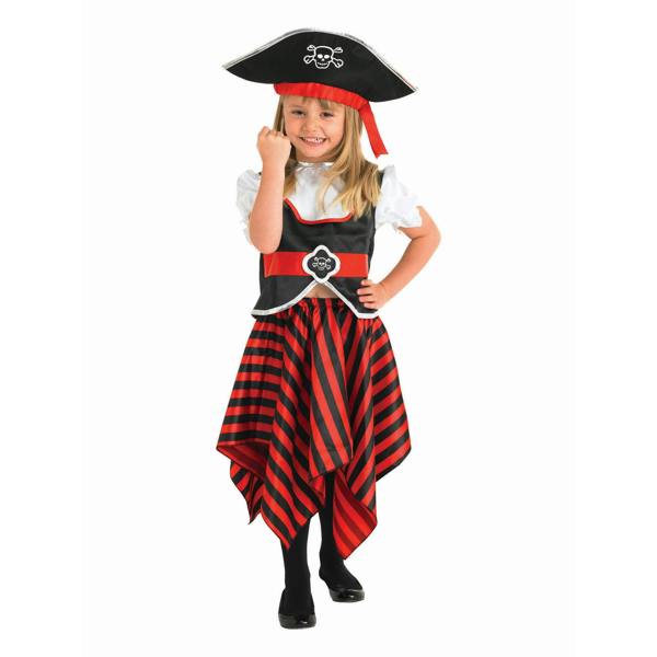 Bristol Novelty Girls Pirate Costume - Black/White/Red - 
