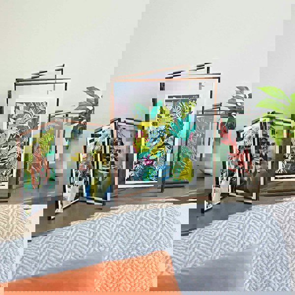 Paper High Antique Brass Recycled Glass Folded Double Photo Frame