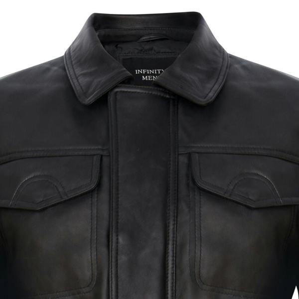Infinity Leather Mens Black Leather Safari Jacket-Porto