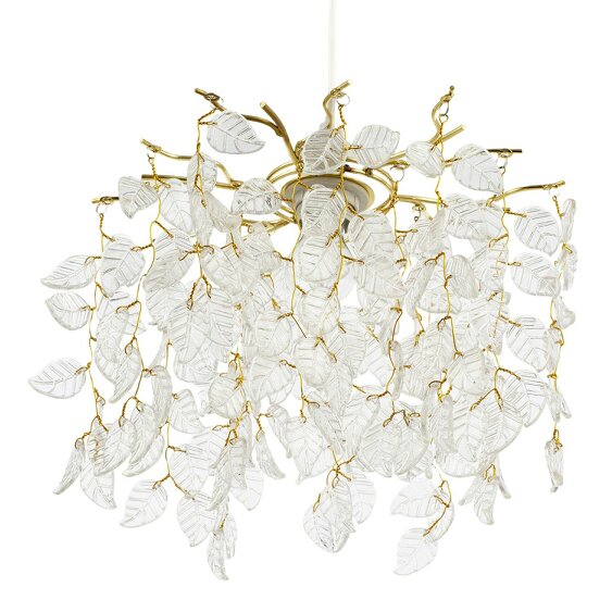 Happy Homewares Clear Glass Leaf Cascading Chandelier Pendant Shade in Gold Plated
