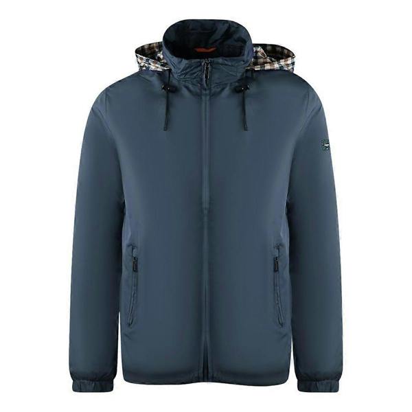 Aquascutum Mens Plain Lightweight Hidden Hood Jacket - Navy - 