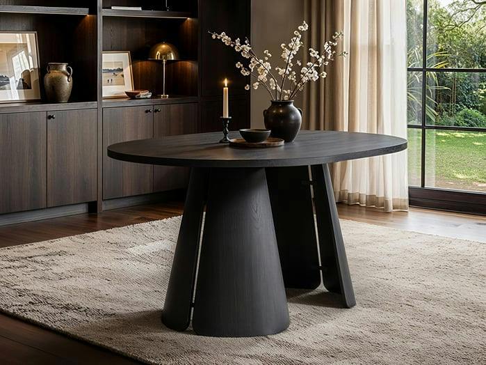 SOLACE+CO Ebony 4-6 Seater Round Extendable Dining Table Black
