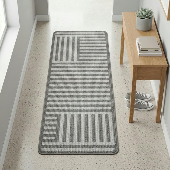 JVL Fiora Machine Washable Indoor Runner and Mat Set - Skyline Strata