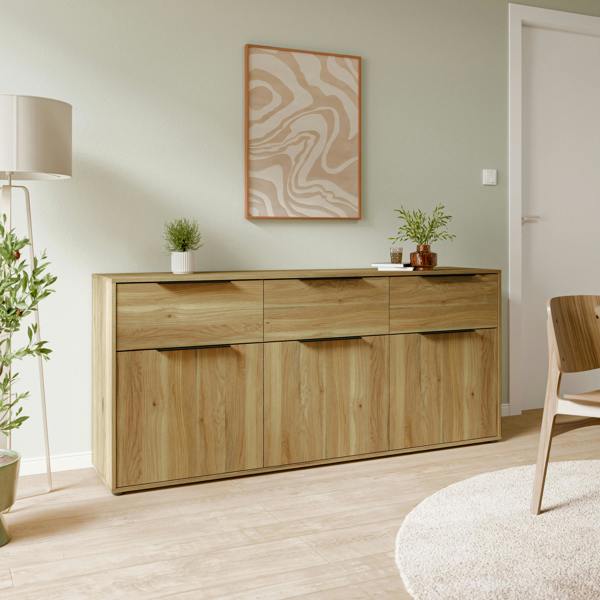 Furniture To Go Orkney 3 Drawer Sideboard with 3 Doors in Mauvella Oak