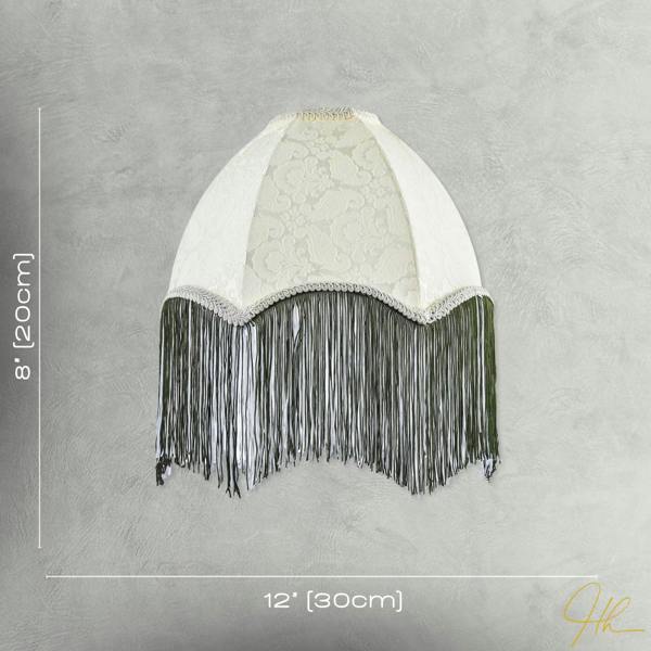Cream Floral Victorian Velvet Shade with Dark Green and White Tassels Image 7