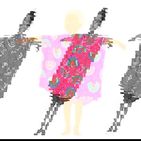 Zoggs Rainbow Magenta Kids Poncho Hooded Towel Robe - Pink