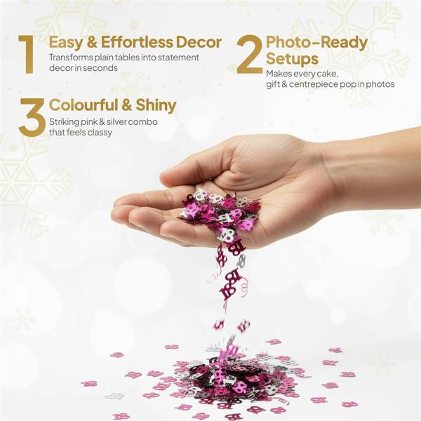 18th Birthday Pink and Silver Metallic Confetti Decoration Pack for Party Tables image 6