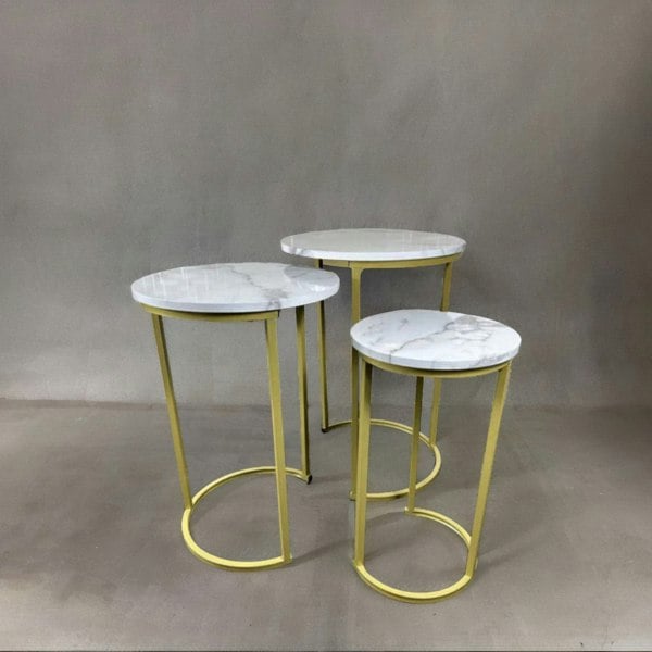 Rafaelo Mobilia Set Of 3 Gold Nesting Tables With Faux Marble Top