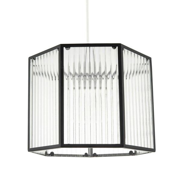 Vintage Industrial Lantern Pendant Shade in Black with Ribbed Glass Image 1