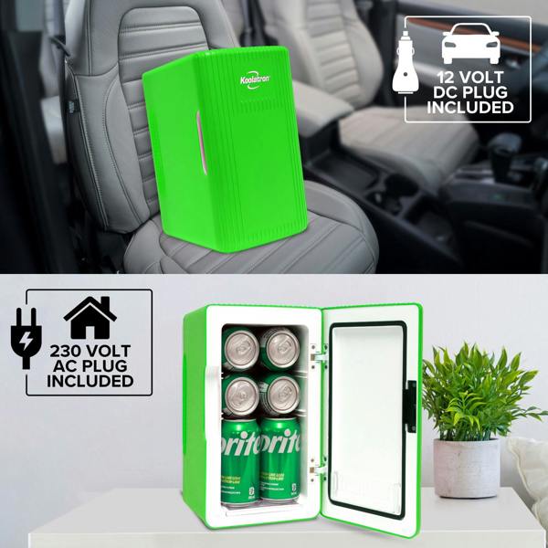Koolatron 6L Mini Fridge 8 Can Green Skincare & Bedroom Fridge | Portable 12V Cooler Warmer for Car or Home